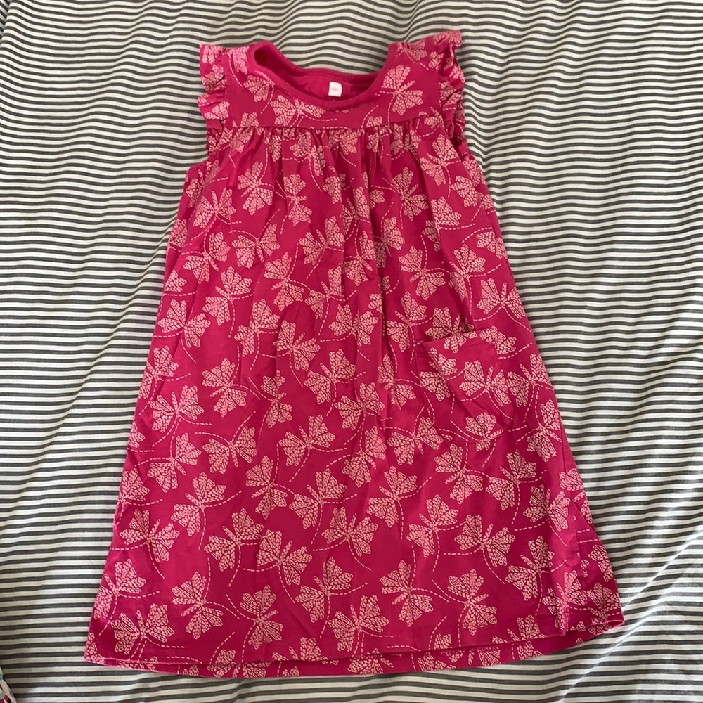 Tea collection pink dress with ruffled sleeves